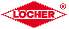 Logo der Löcher Industrie- und Apparatebau GmbH; ein Rombus mit dem Text LÖCHER